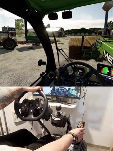 Merlo Multifarmer telehandler loading bales Thrustmaster Farmstick Steering Wheel #dkgc #fs25 #farm