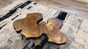 Live Edge Nesting Tables, Set of 2 Wood Accent Tables, Raffia-wrapped Legs, Rustic Decor, African-inspired Furniture - Etsy