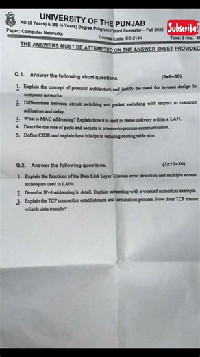 CC-214N | Computer Networks | 2026 paper #exam