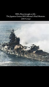 72K views · 1.6K reactions | A Moment from WWII: The Sinking of IJN Mikuma, Battle of Midway (1942) On June 6, 1942, the Battle of Midway became a turning point in World War II. The Japanese cruiser Mikuma, once a symbol of naval power, was bombed by aircraft from the USS Enterprise and USS Hornet. This haunting image captures the aftermath—smoke billowing from the wreckage, marking the ship's final moments. #ww2 #greatestwars #history #midway | Greatest Wars | Facebook