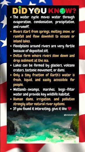 The water cycle moves water through evaporation, condensation, precipitation, and runoff.