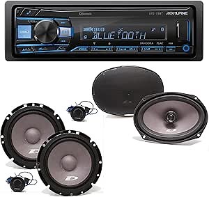 Alpine UTE-73BT Bluetooth® Multimedia Receiver (Does Not Play CDs) with A Pair Alpine SXE-1751S 6.5" Component and A Pair SXE-6926S 6x9 Coax Speakers