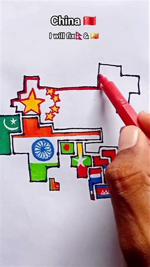 Draw Flag Map of China 🇨🇳 #china #flag