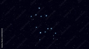 Leo (The Lion) constellation, gradually zooming rotating image with stars and outlines, 4K educational video