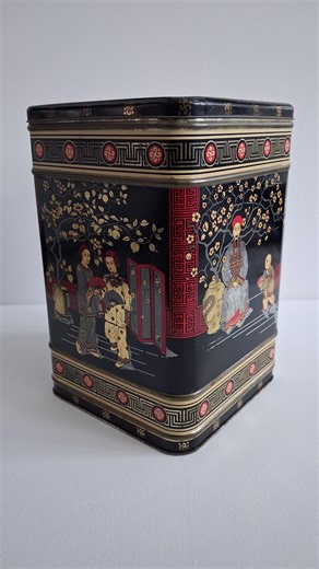 Vintage XL Black Tea Jap Tea Caddy Tin, Large Chinoiserie Asian Style Metal Storage Box With Hinged Lid, Retro Kitchen Decor - Etsy
