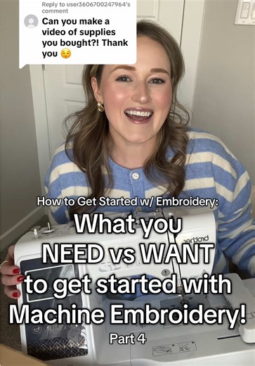 Replying to @user3606700247964 Embroidery supplies you NEED and some you’ll WANT to get started!!! #embroiderytips #handmadecrafts #embroideryideas #embroidery #machineembroidery Brother SE700 Embroidery Machine, How to Get Started With Embroidery, Beginner Embroidery, Embroidery Supplies, Embroidery Wants, Embroidery Needs, How to Get Strted With Machine Embroidery, Embroidery Needs, Embroidery Stabilizer, Beginner Embroidery Help, Embroidery Tips, Embroidery Machine, Embroidery Wants vs Needs,