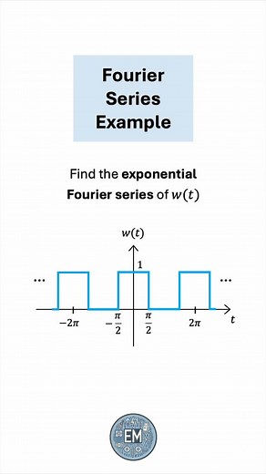 ElectricalMath on Instagram: "Find the exponential Fourier series for this periodic square wave signal with a duty cycle of 50%. The Fourier series allows us to represent any periodic signal as a sum of sinusoids (or complex exponentials), each with its own amplitude and phase. This concept is at the core of signal analysis, communications, and control systems, helping us understand how complex waveforms are built from simpler components. Let’s walk through this example step by step to see how t