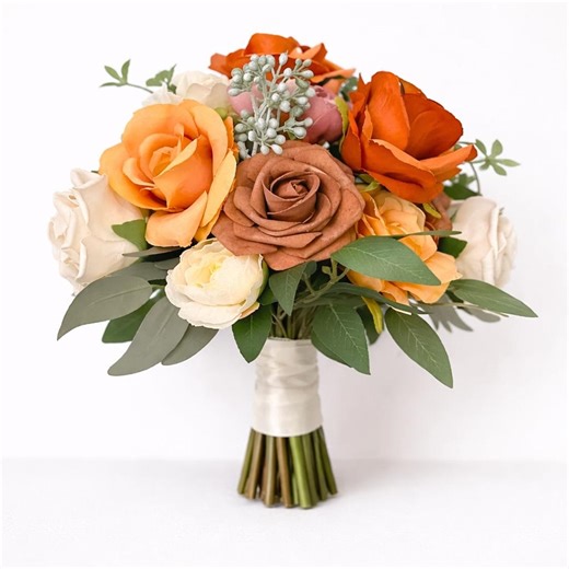 Rustic Terracotta Bridal Bouquet, Neutral Boho Wedding Bouquet, Burnt Orange & Champagne Faux Flowers, Fall Wedding Flowers - Etsy