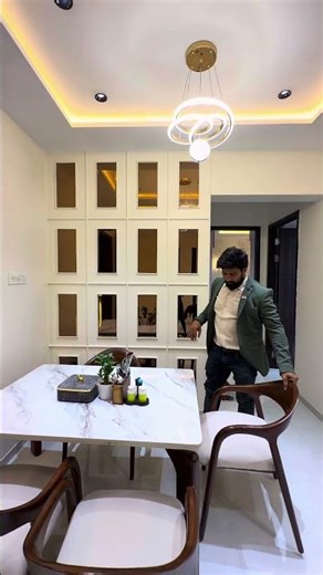 Elegant Dining Setup | Wood Meets Mirror Aesthetics 🪞 #luxuryinteriors #interiordesign