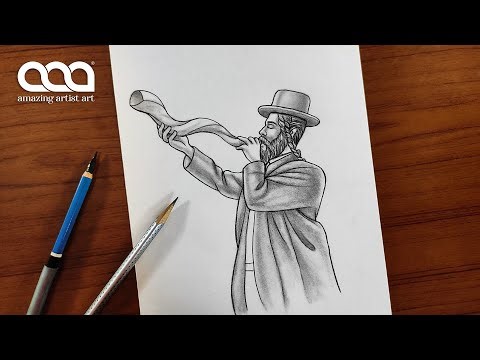 Blowing The Shofar Drawing 🔥 | Rosh Hashanah Drawing 😍 | How To Draw Jewish Man Blowing Shofar Horn
