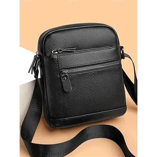 Men's Crossbody Bag Messenger Bag Crossbody Bag Shoulder Bags Leather Casual Casual Daily Father's Day Zipper Multiple pockets Large Capacity Lightweight Solid Color Black Coffee 2025