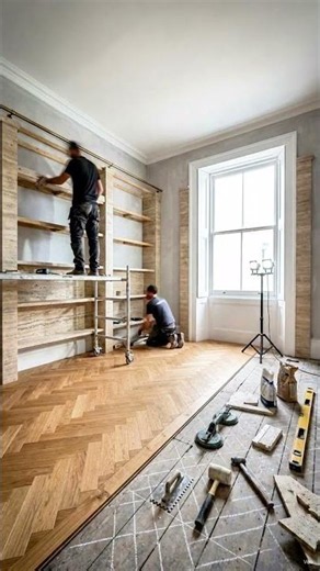 I Built Floor-to-Ceiling Travertine Bookshelves With a Bronze Ladder (Home Library Reveal)