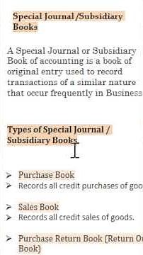 Explain Special Journal | Class 11|what is Subsidiary Books