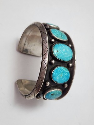 HUGE 88.31g Antique 1940s Navajo Turquoise Sterling Silver Cuff Bracelet HEAVY | eBay
