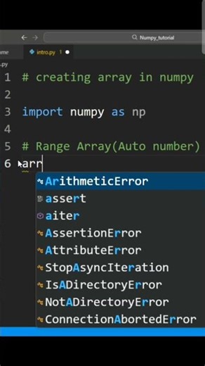 Create Arrays Instantly with np.arange() 😳 | Python Tricks” #numpy #shorts