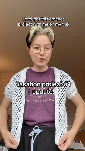 made in the moment on Instagram: "mesh button up !!! wish me luck on my search for buttons pattern: my own design! no pattern yet but I am trying! this is my second sample and I have the pattern like 80% done- you’ll get it eventually! #crochet #crochetmeshbuttonup #madeinthemoment #crochettravelproject #crochetersofinstagram #masccrochet #summercrochet"