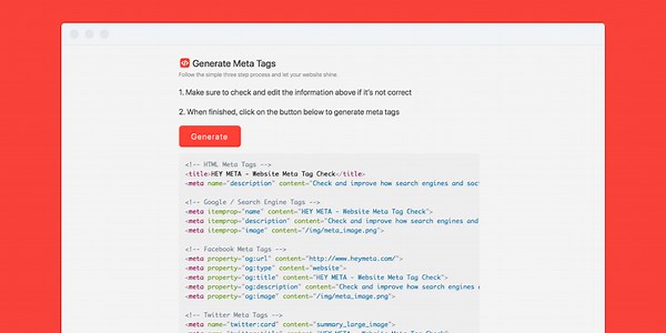 Hey Meta | Quickly check, improve and generate your website's meta tags | Product Hunt