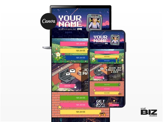 Link in Bio Template | Canva Editable Landing Page for Instagram & Tiktok | Animated Gaming Pixelcore Style - Etsy