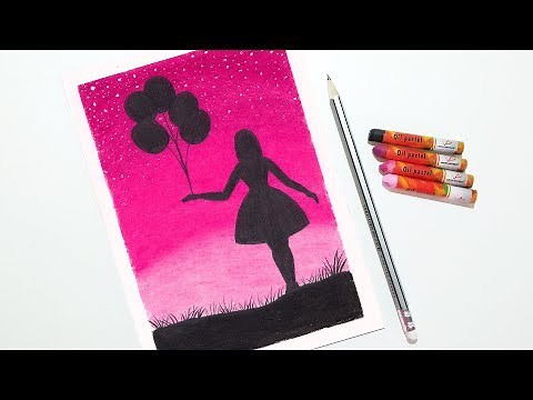 Girl with Balloons Drawing for Beginners with Oil Pastels - step by step