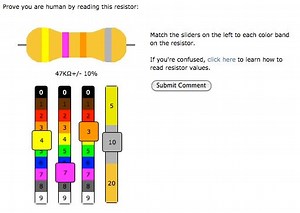 Resisty – Resistor CAPTCHA – solve the resistor values to post a comment!