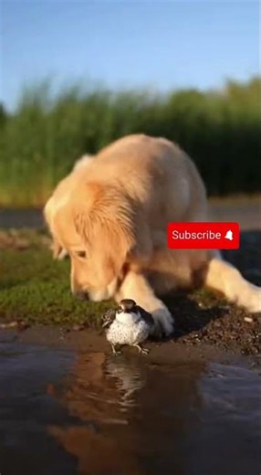 Dog helps a bird fly