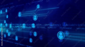 icons and cyber security walk through visualization Digital Interface with Icons and Links Growing over the Business Graphs and Charts. Cyberspace Media Environment. Tech and Financial Concept.