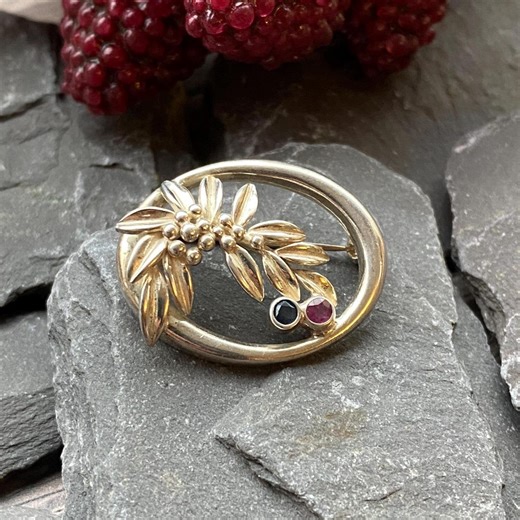 Silver Brooch Set With Sapphire & Ruby. - Etsy