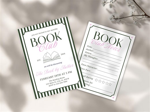 Custom Book Club Invite Bundle, Editable Book Club Review, Bookish Birthday, Reading Discussion Group Notes Cards, Printable Canva Template - Etsy