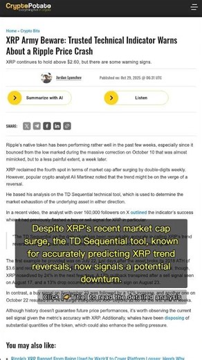 🧐👉 XRP's Bull Run in Danger? Key Indicator Signals Potential Crash #QixNewsAI