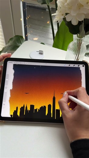 Creating a golden city sunset in Procreate 🌇✨ #procreate #procreatedesign #procreatebrush