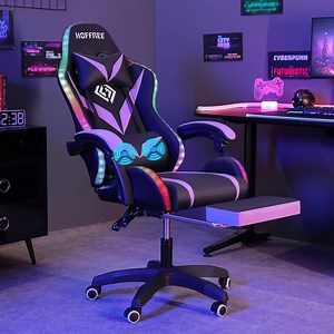 HOFFREE Gaming Chair with Massage and LED RGB Lights Ergonomic Computer Chair with Footrest High Back Video Game Chair with Adjustable Lumbar Support Linkage Armrest for Home Office