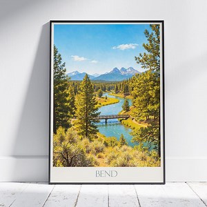 Bend Oregon Travel Poster: Deschutes River & Three Sisters Painted Art Print - Etsy