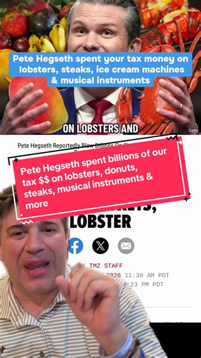 Pete Hegseth spent your tax dollars on lobsters, steaks, ice cream machines & musical instruments. How does that make you feel? #petehegseth #dod #taxes #lobster #government