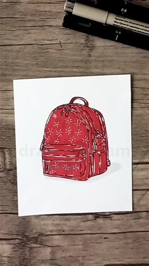 Red Backpack Ink Drawing | Rapid Pen & Marker Coloring