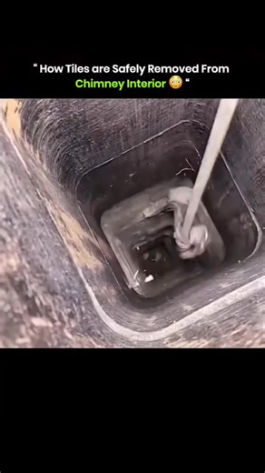 İnteresting Videos on Instagram: "Workers remove chimney tiles using special tools. They break the clay flue liner in sections from top to bottom. Steel rods or chain whips attached to drills or hammers break the tiles apart. Dust and debris fall into the firebox for cleanup. This process is done when tiles are cracked, misaligned, or blocking airflow. You need tile removal before installing a new stainless steel liner for safe chimney use. #knowledge #history #innovation #technology #fyp #exper