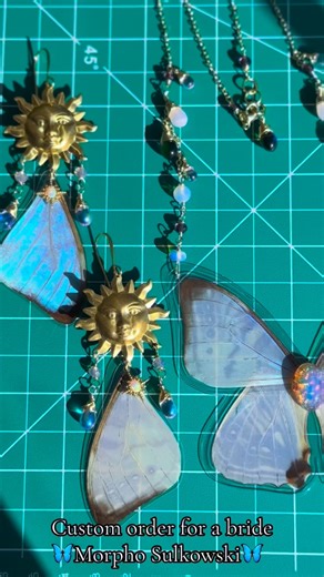 Jeweled Hippie Shop on Instagram: "This was so fun to work on 🥹 One of my beautiful customers is getting married and asked if I could create a special 🦋 set for her. I am so honored 🙏 I can’t wait to see her adorned in these with her gorgeous dress that matches the teardrop beads 💧✨🧚⚡️💜 #whimsicalwedding #custom #butterflies"