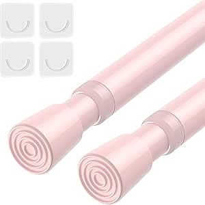 AIZESI Spring Tension Rods Adjustable Tension Curtain Rod Small Tension Rod No Drilling Expandable Spring Loaded Curtain Tension Rod（Pink,26" to 39"-2Pcs)