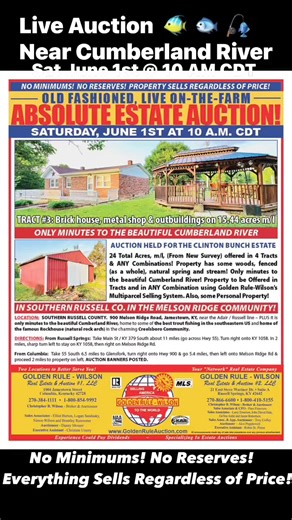 Sat. June 1 @ 10 CDT: https://www.goldenruleauction.com/auction-details.php?id=79 GOLDEN RULE-WILSON CHRIS #land #landforsale #landauction #cumberlandriver #kyland #goldenrule #auctions #goldenruleauctions #lake #lakecumberland #lc WILSON BROKER & AUCTIONEER | Golden Rule Wilson Real Estate & Auction