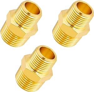 3pcs 3/8 NPT Male x 1/4 NPT Male Solid Brass Nipple Pipe Fittings,Heavy Hex Straight Connector Adapter H-041-3/8 NPT-1/4 NPT