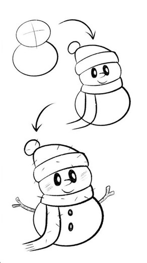 Draw a Snowman Using Simple Shapes | Easy Drawing for Beginners