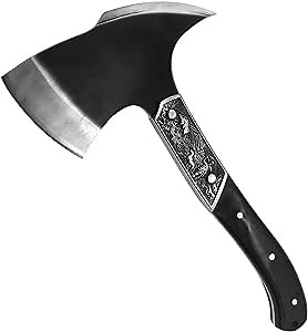 Black Chopping Axe, Full Tang Wooden Handle Wood Splitting and Cutting, Camping Outdoor Hatchet with Sheath, Retro Design for Bushcraft Axes