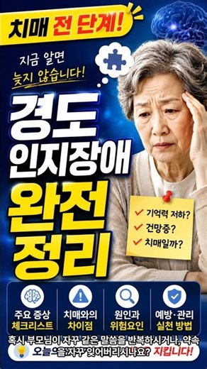 "치매 전 단계 '경도인지장애' 완전 정리"