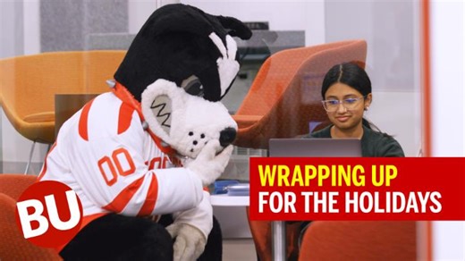 3.6K views · 33 reactions | With the help of Rhett the Terrier, Boston University students wrap up for the fall semester before heading home for winter break: studying for finals, making FaceTime calls to family, packing their bags, and wrapping holiday gifts. Happy holidays, BU! Have a safe and restful break.  ❤️ | Boston University | Facebook