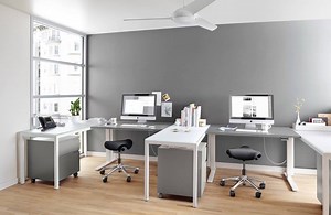 Take your modern office space to a new height with our adjustable Float desk. #modernoffice #roomandboard | Room & Board