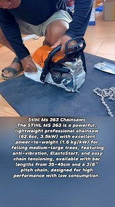 Chainsaws Stihl Ms 363 🥰🥰😍😍 The STIHL MS 363 is a powerful, lightweight professional chainsaw (62.6cc, 3.5kW) with excellent power-to-weight (1.6 kg/kW) for felling medium-large trees, featuring anti-vibration, ElastoStart, and easy chain tensioning, available with bar lengths from 35-45cm and a 3/8" pitch chain, designed for high performance with low consumption. #fblifestyle #husqvarna #engine #chainsaw #stihl #motosierras #motorfúrész #kettensäge #tronçonneuse #chainsawman #stihlchainsaw 