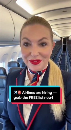 ✈️📢 I just posted a FREE list of airlines that are hiring right now! If becoming a flight attendant is your dream, this is your sign. Don’t guess — apply the right way with the right airlines ✨ 👉 Link in my bio — get it today before hiring changes! #airlineshiring #flightattendantjobs #futureflightattendant #cabincrew #aviationjobs