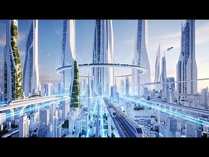Futuristic City 2500 🌌 White & Blue Cosmic Megacity | Flying Vehicles & Daylight Aurora Skies (4K)