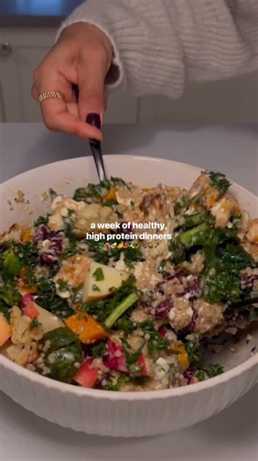 angie caruso on Instagram: "my favorite healthy, high protein dinners i make on repeat! i love to think of my kitchen as a place where health finds comfort, and these meals reflect that 💕 the menu: * greek pita sheet pan nachos * ground beef & rice taco skillet * vegan crispy rice salad * greek bowls with spinach & feta turkey meatballs * roasted veggie & quinoa warm grain bowls HOW TO GET THE RECIPES ⬇️ comment RECIPES and the post with all of these recipes AND a full grocery list will be sent