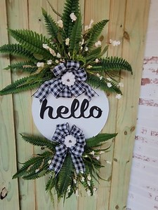 Hello Fall Door Hanger: Plywood Round with Greenery Swag