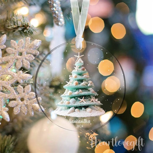 Coastal Christmas Tree Ornament, Nautical Beach Ornament, Shells Starfish Aqua Christmas Tree, Beachy Christmas Ornament, Ocean Lover Gift - Etsy